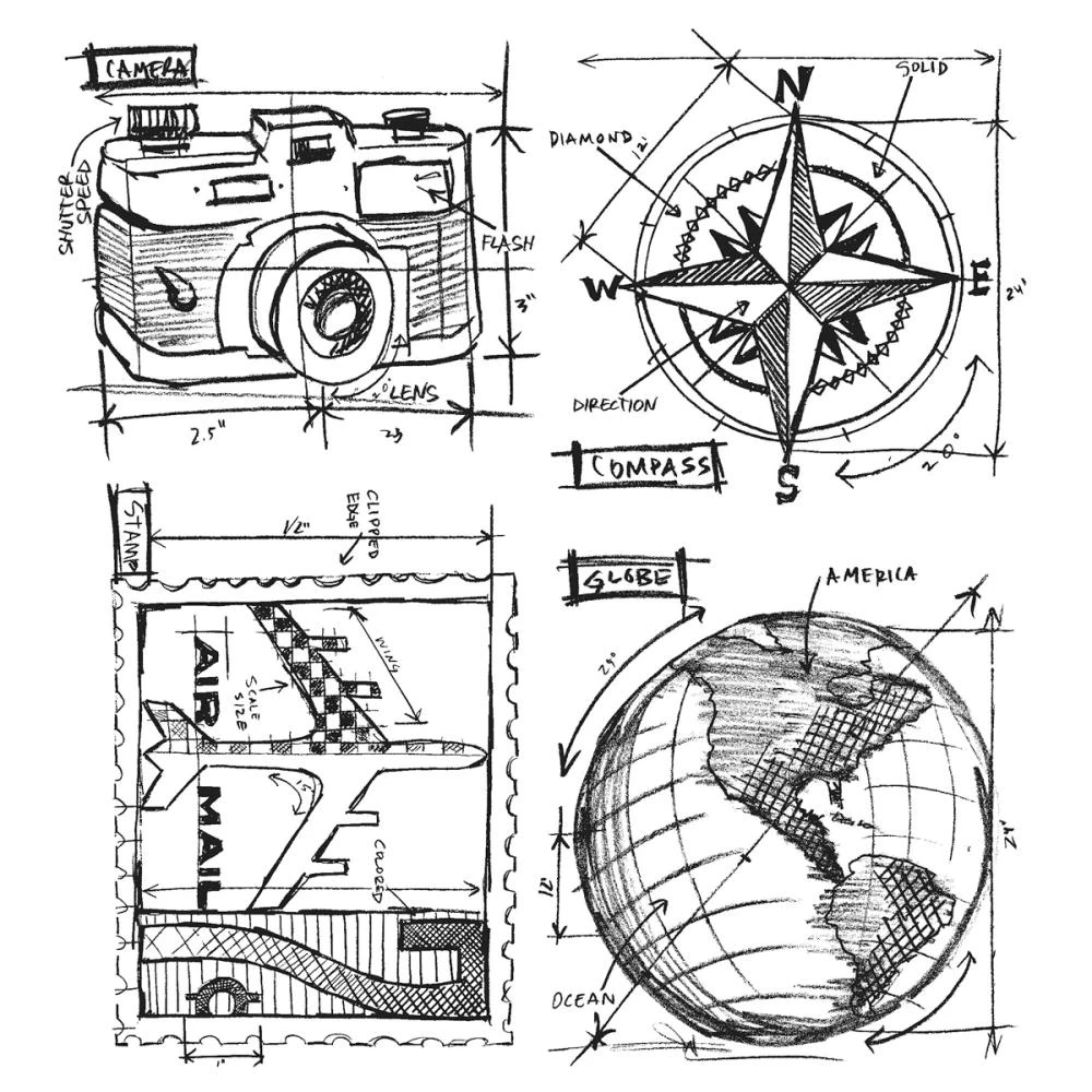 Tim Holtz Cling Stamps - Travel Blueprint 3 Tim Holtz Cling Stamps - Travel Blueprint