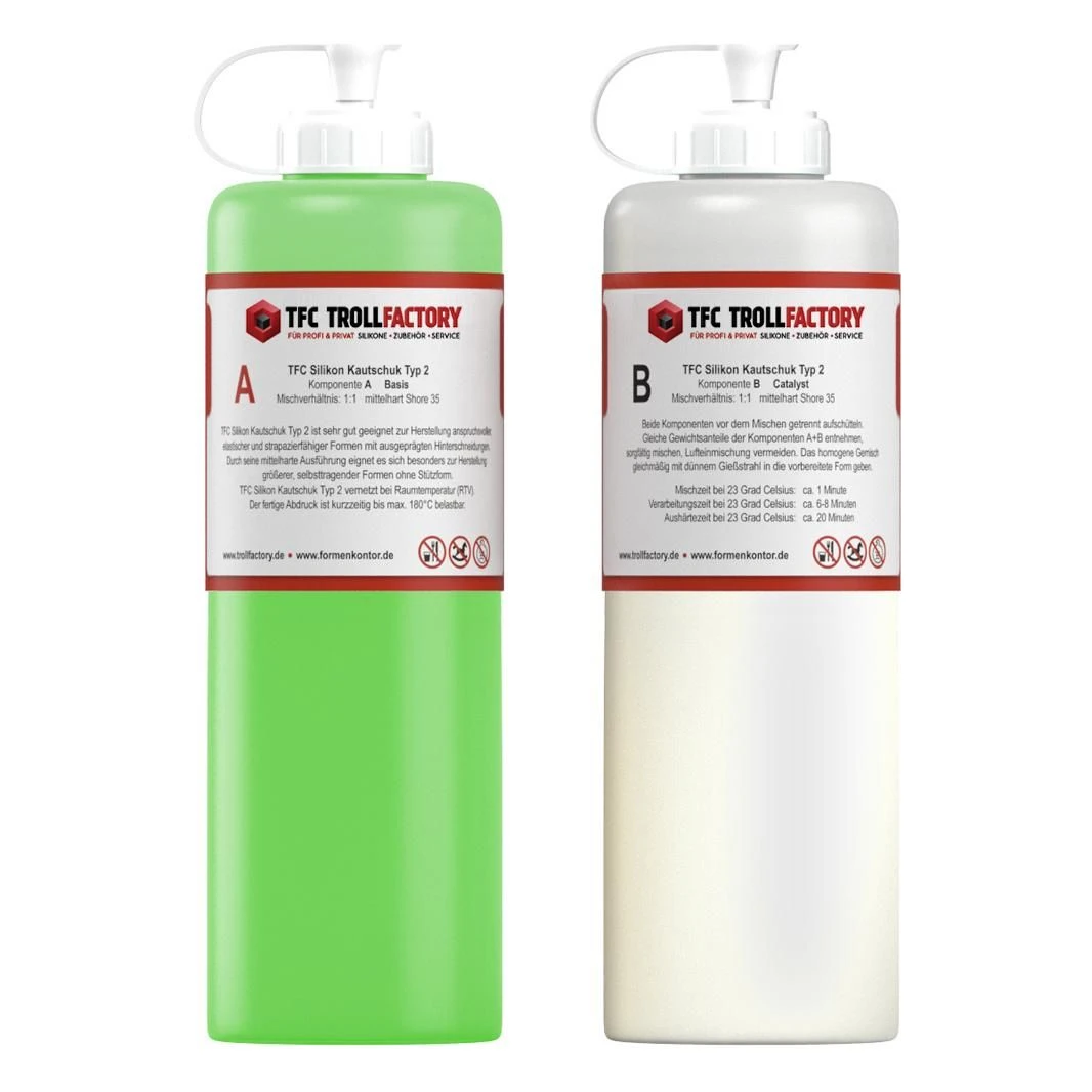 TFC Troll Factory Silikon Kautschuk Typ 2 Abformsilikon Mittelhart 1:1 RTV NV 2x1kg 3 TFC Troll Factory Silikon Kautschuk Typ 2 Abformsilikon Mittelhart 1:1 RTV NV 2x1kg